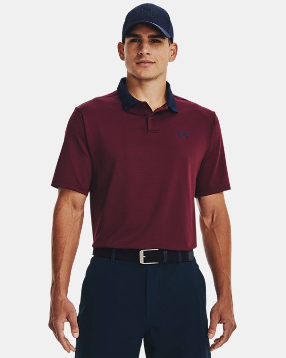 เสื้อโปโล UA Performance 3.0 Stripe สำหรับผู้ชาย in Red image number 0